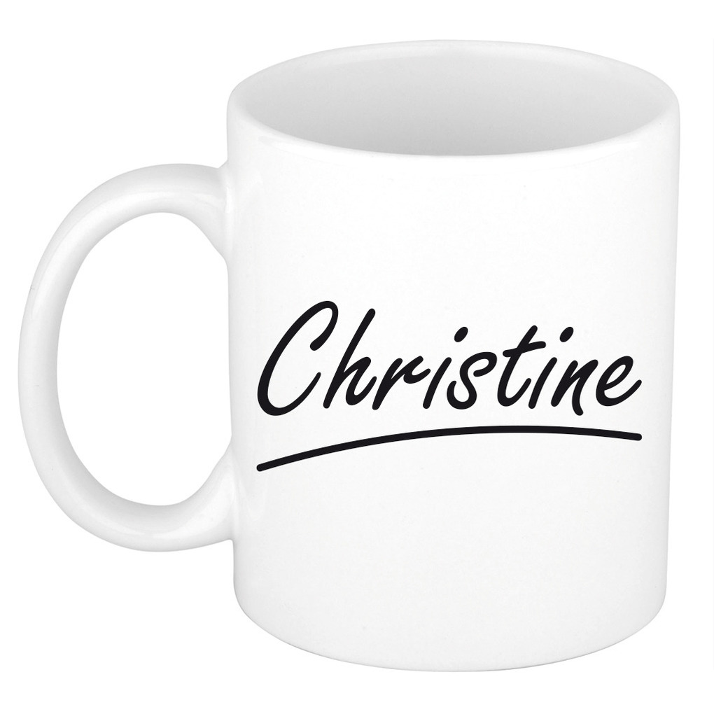 Naam cadeau mok-beker Christine met sierlijke letters 300 ml