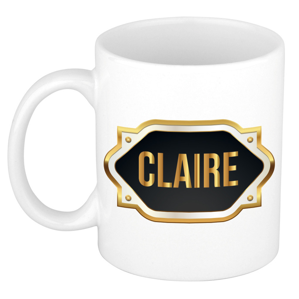 Naam cadeau mok-beker Claire met gouden embleem 300 ml