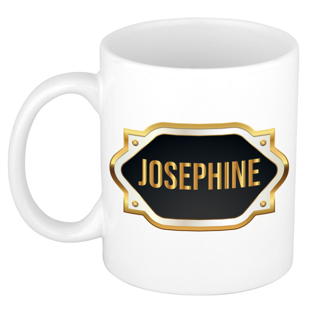 Naam cadeau mok-beker Josephine met gouden embleem 300 ml