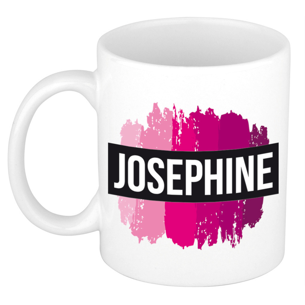 Naam cadeau mok-beker Josephine met roze verfstrepen 300 ml