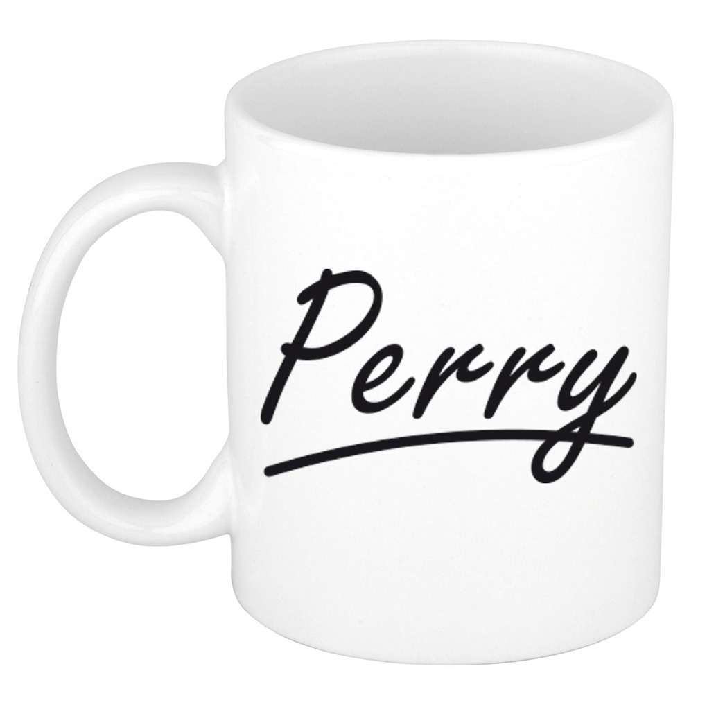 Naam cadeau mok-beker Perry met sierlijke letters 300 ml