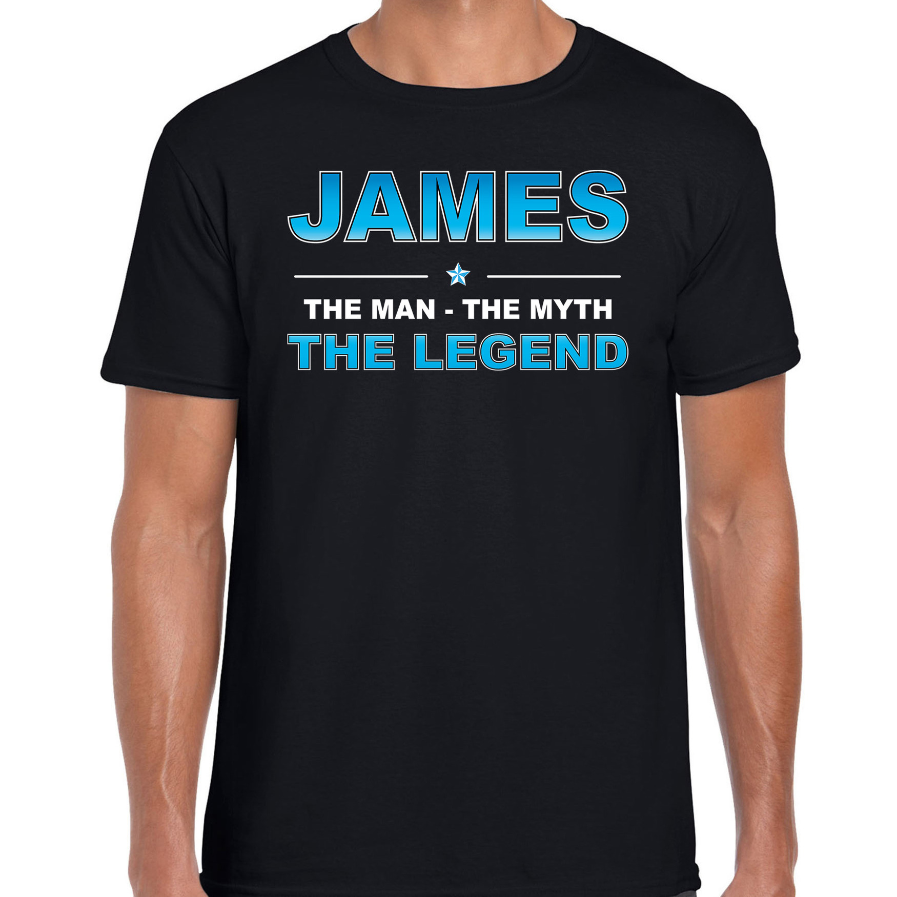 Naam cadeau t-shirt James the legend zwart voor heren