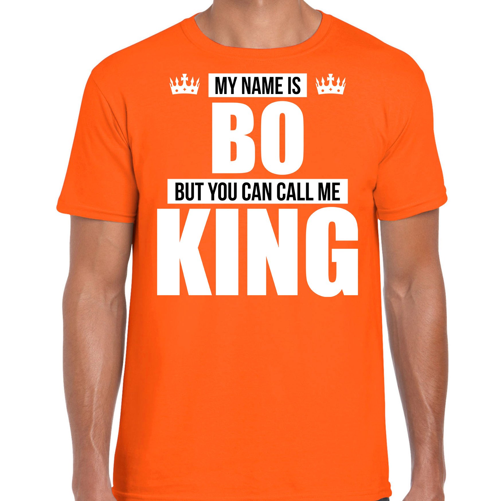 Naam cadeau t-shirt my name is Bo but you can call me King oranje voor heren