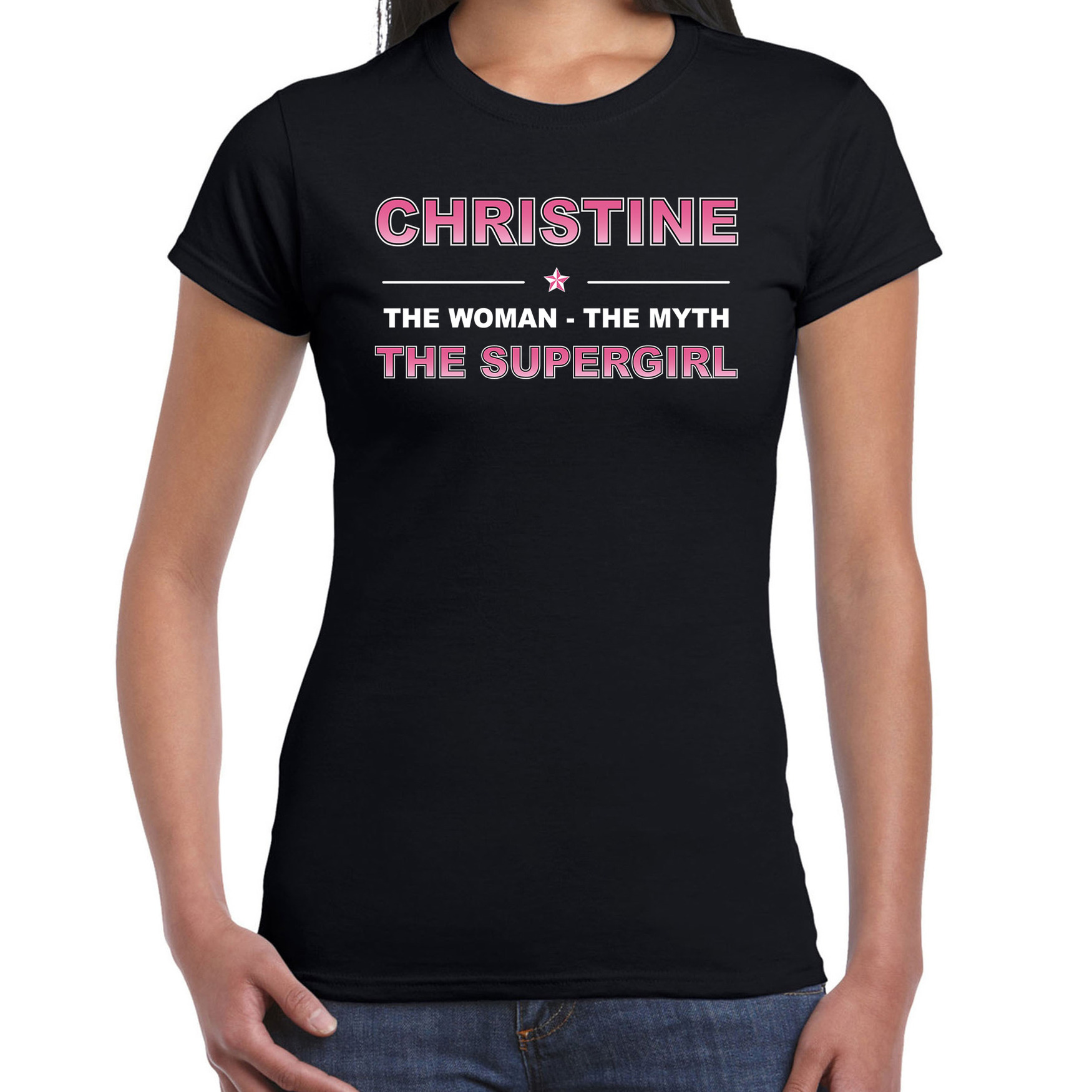 Naam cadeau t-shirt-shirt Christine the supergirl zwart voor dames