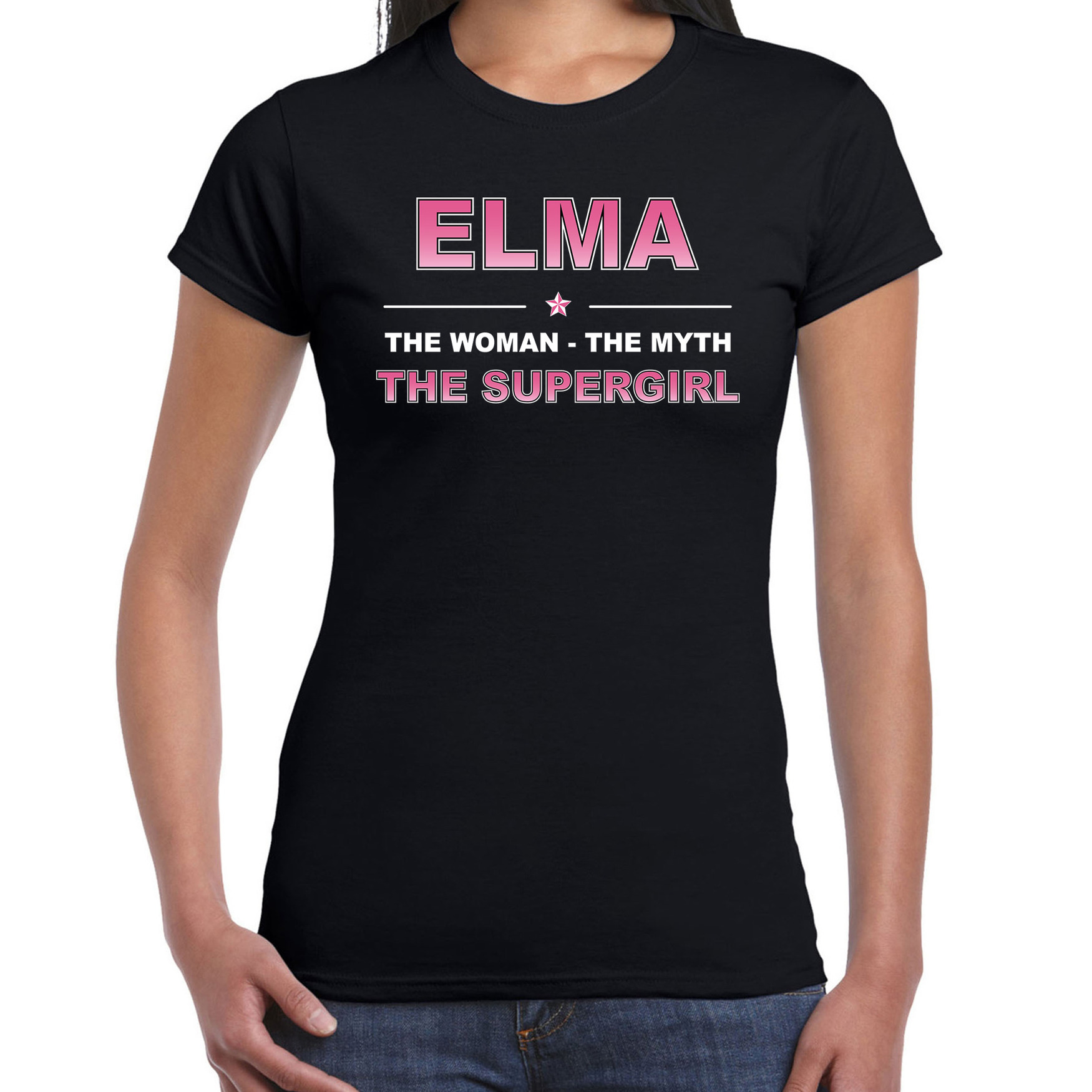 Naam cadeau t-shirt-shirt Elma the supergirl zwart voor dames