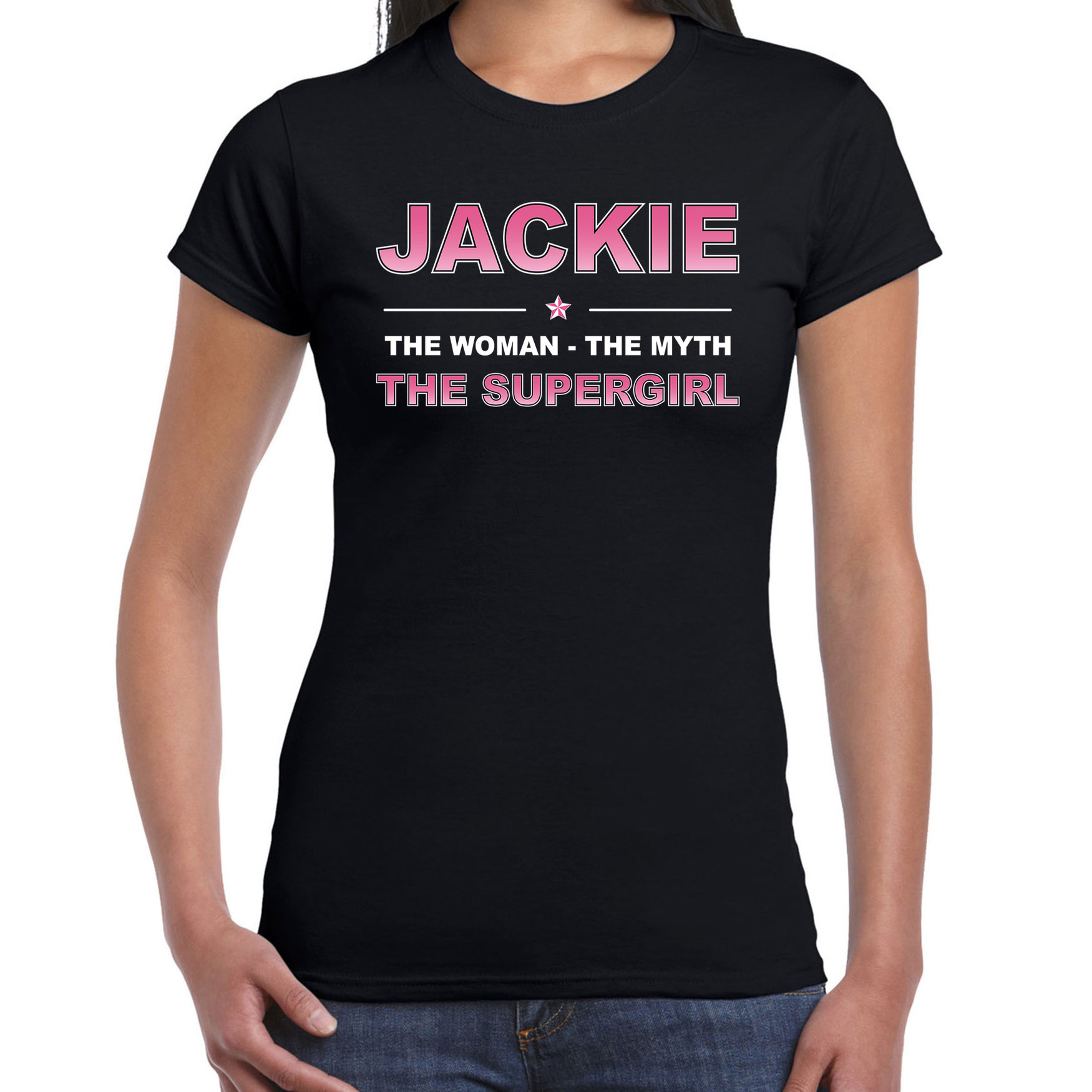 Naam cadeau t-shirt-shirt Jackie the supergirl zwart voor dames