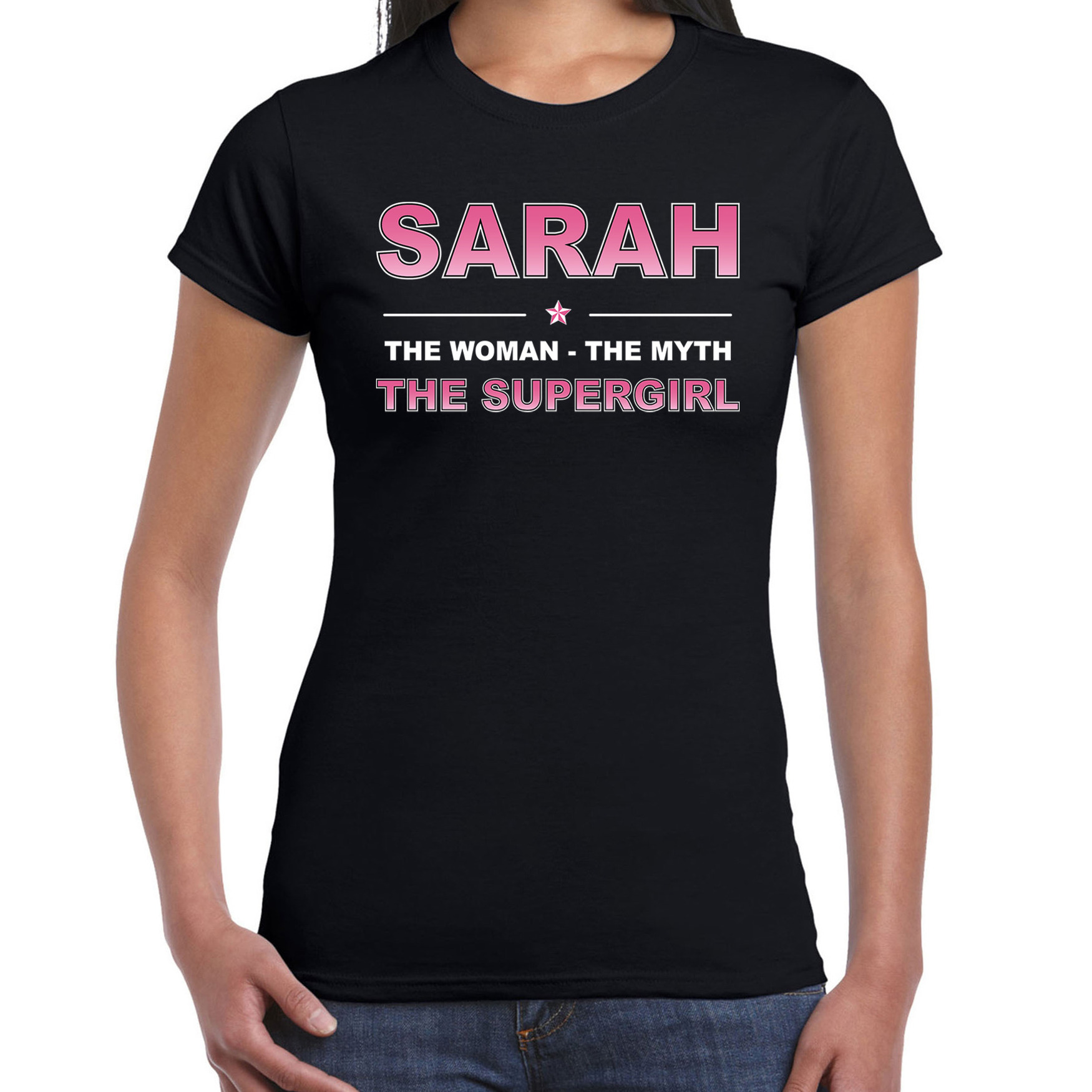 Naam cadeau t-shirt-shirt Sarah the supergirl zwart voor dames