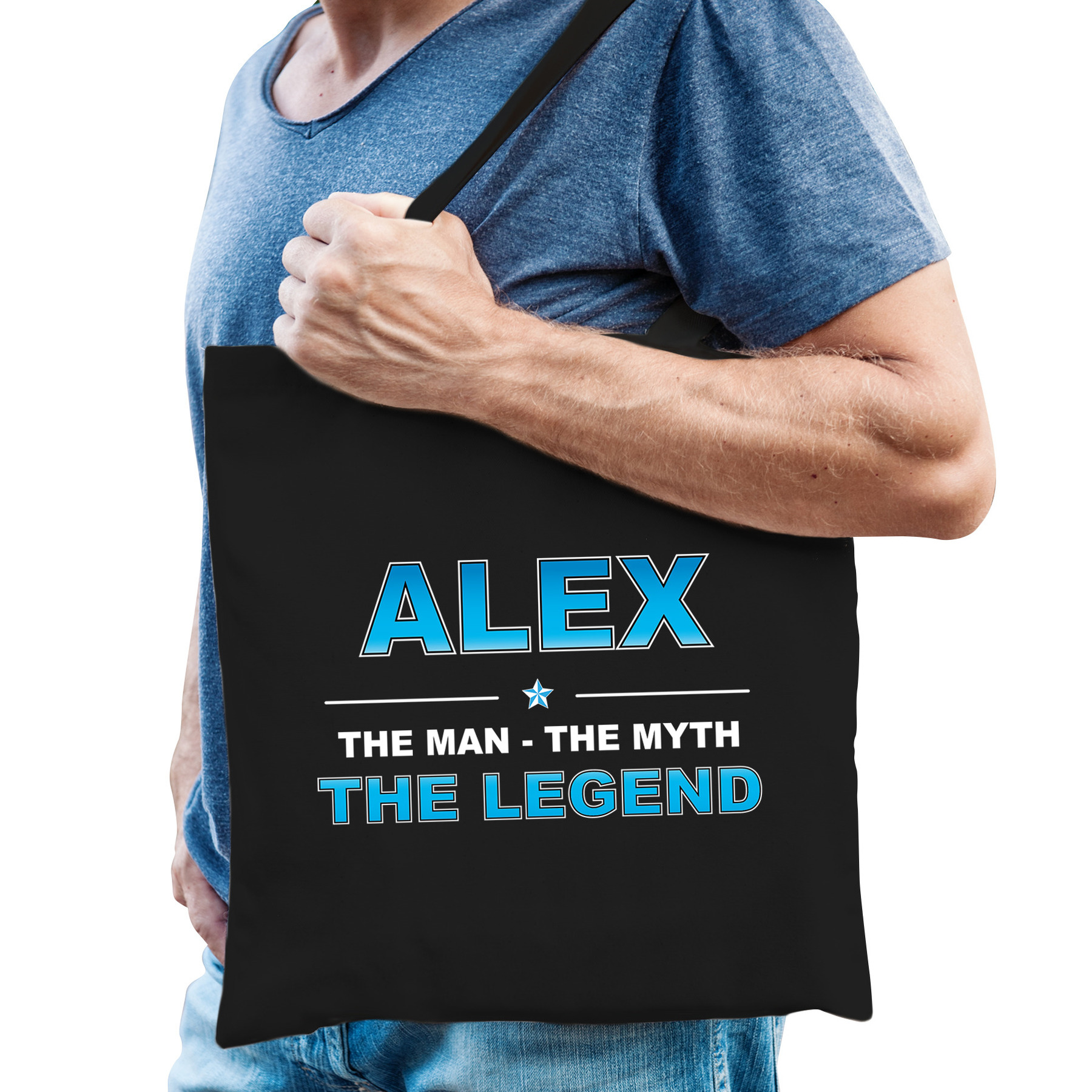 Naam cadeau tas Alex the legend zwart voor heren