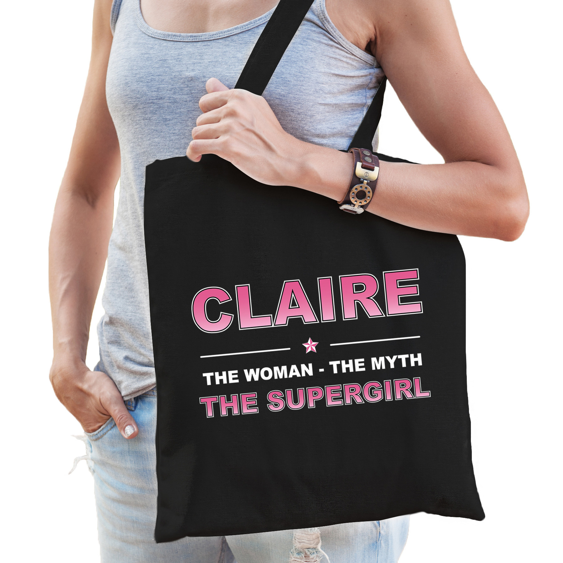 Naam cadeau tas Claire the supergirl zwart voor dames