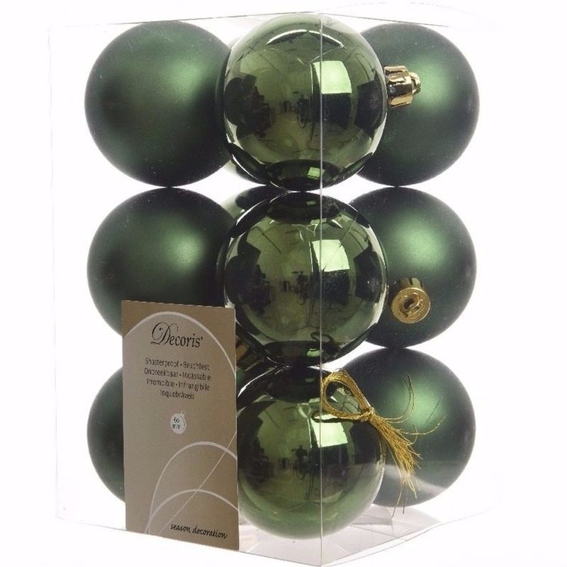 Nature Christmas groene kerstversiering kerstballen pakket 12 stuks