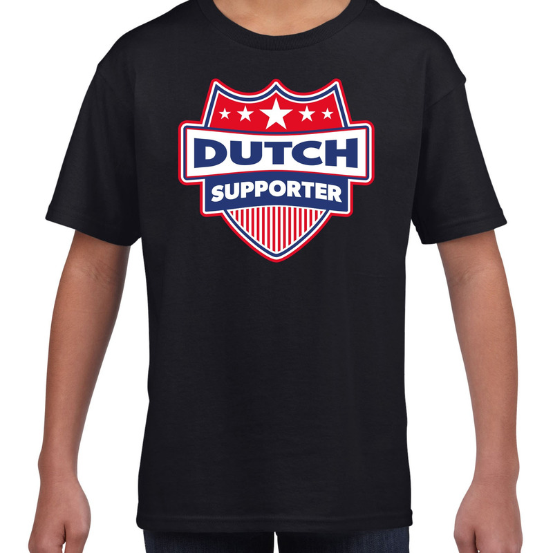 Nederland-Dutch schild supporter t-shirt zwart voor kinder
