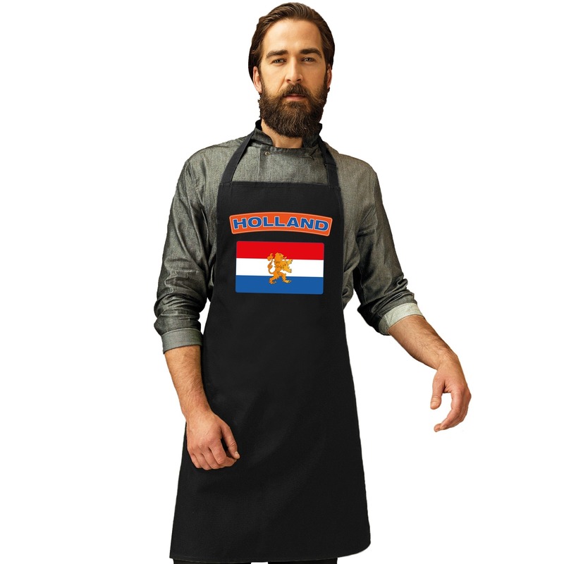 Nederland vlag barbecueschort- keukenschort zwart volwassenen