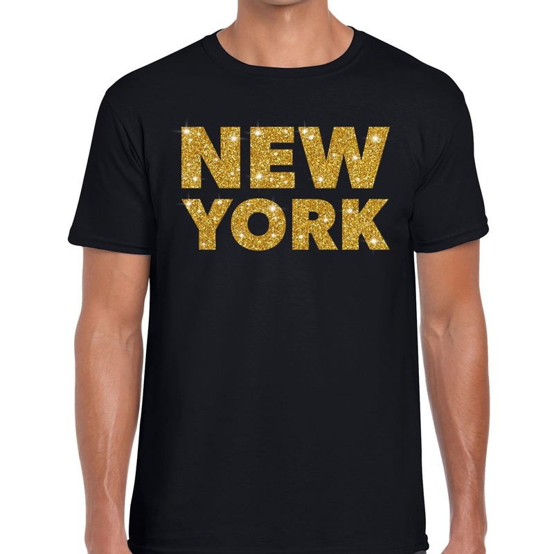 New York gouden glitter tekst t-shirt zwart heren