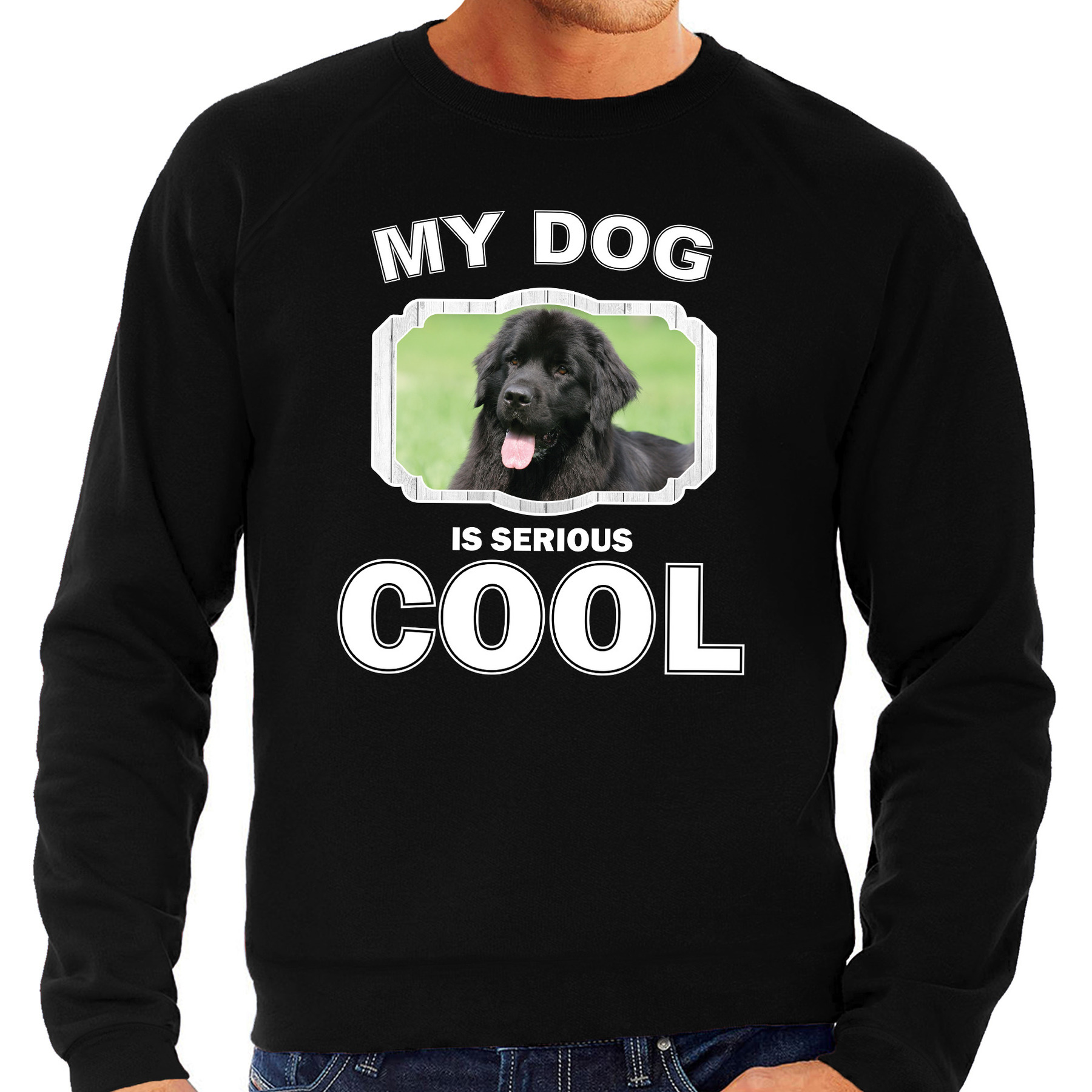 Newfoundlander honden sweater-trui my dog is serious cool zwart voor heren
