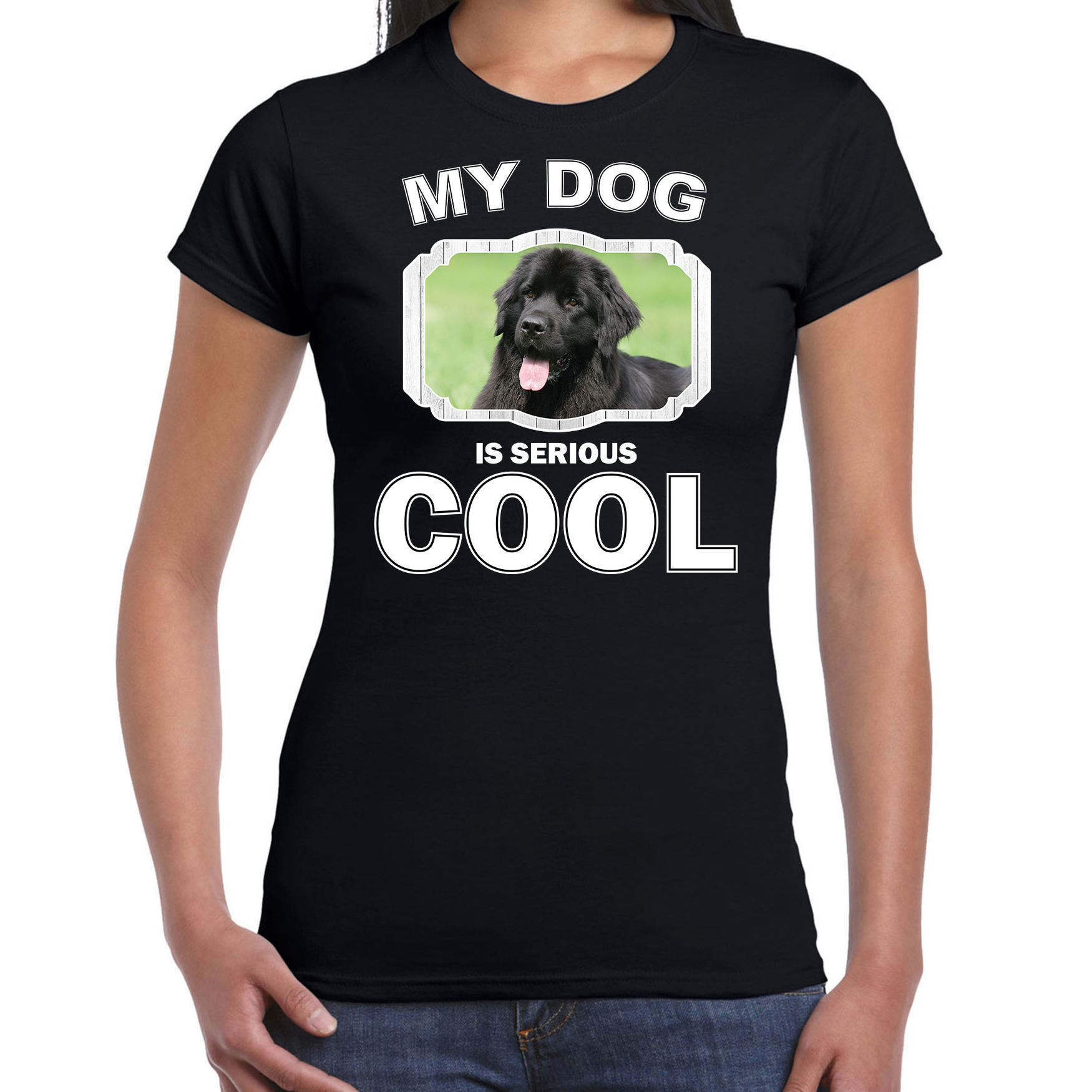 Newfoundlander honden t-shirt my dog is serious cool zwart voor dames