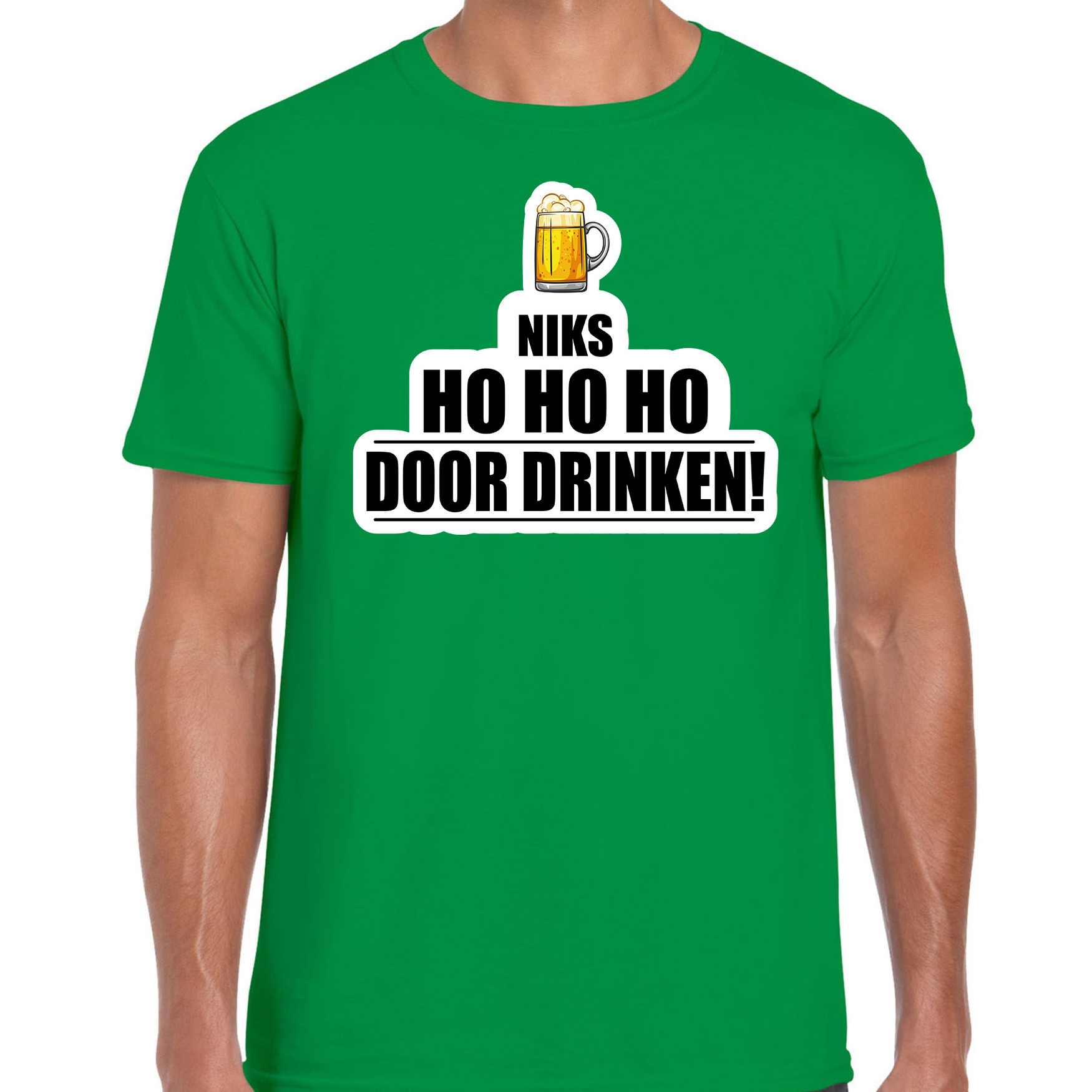 Niks ho ho ho bier doordrinken foute Kerst t-shirt groen voor heren