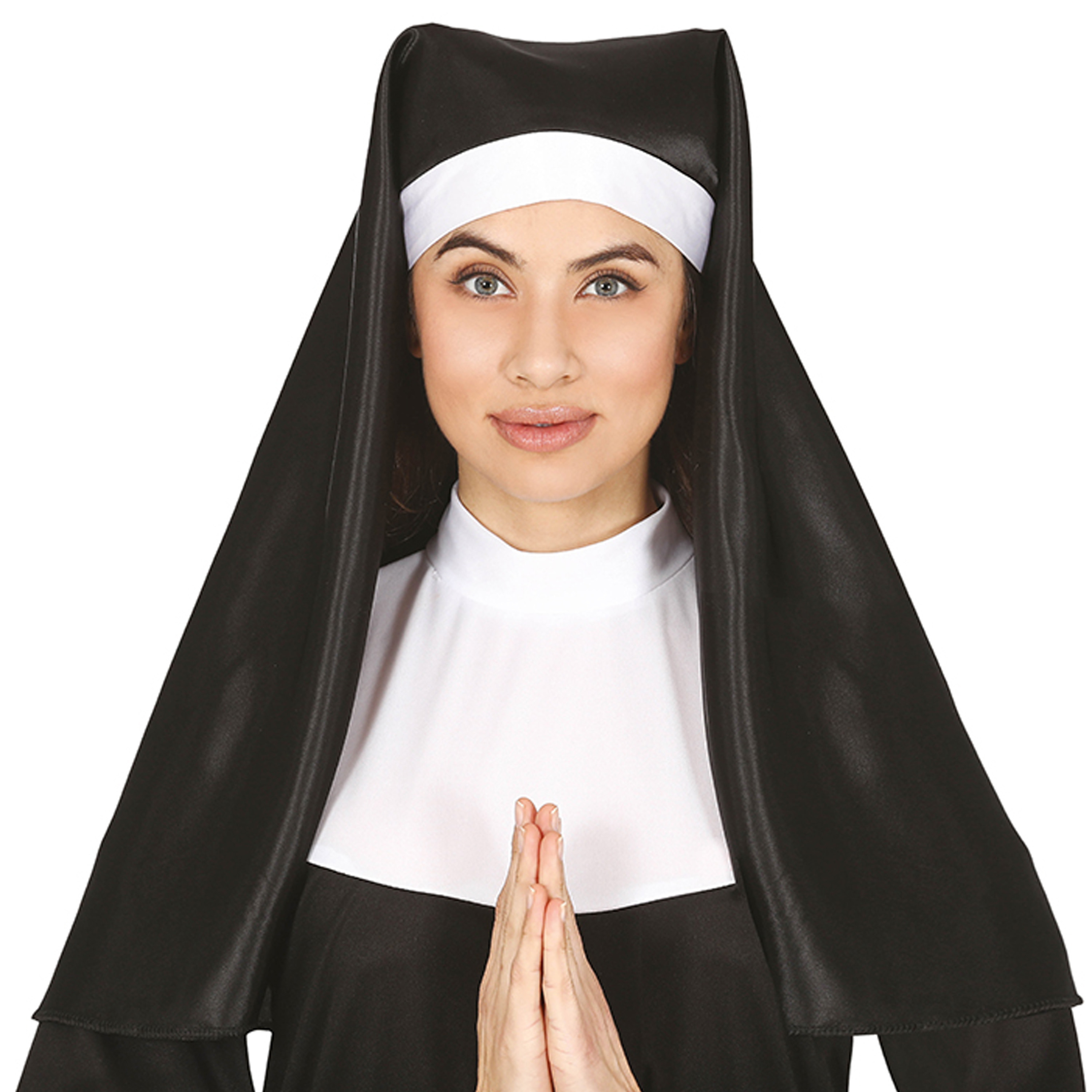 Nonnen hoofdstukje-kapje zwart-wit verkleed accessoires volwassenen