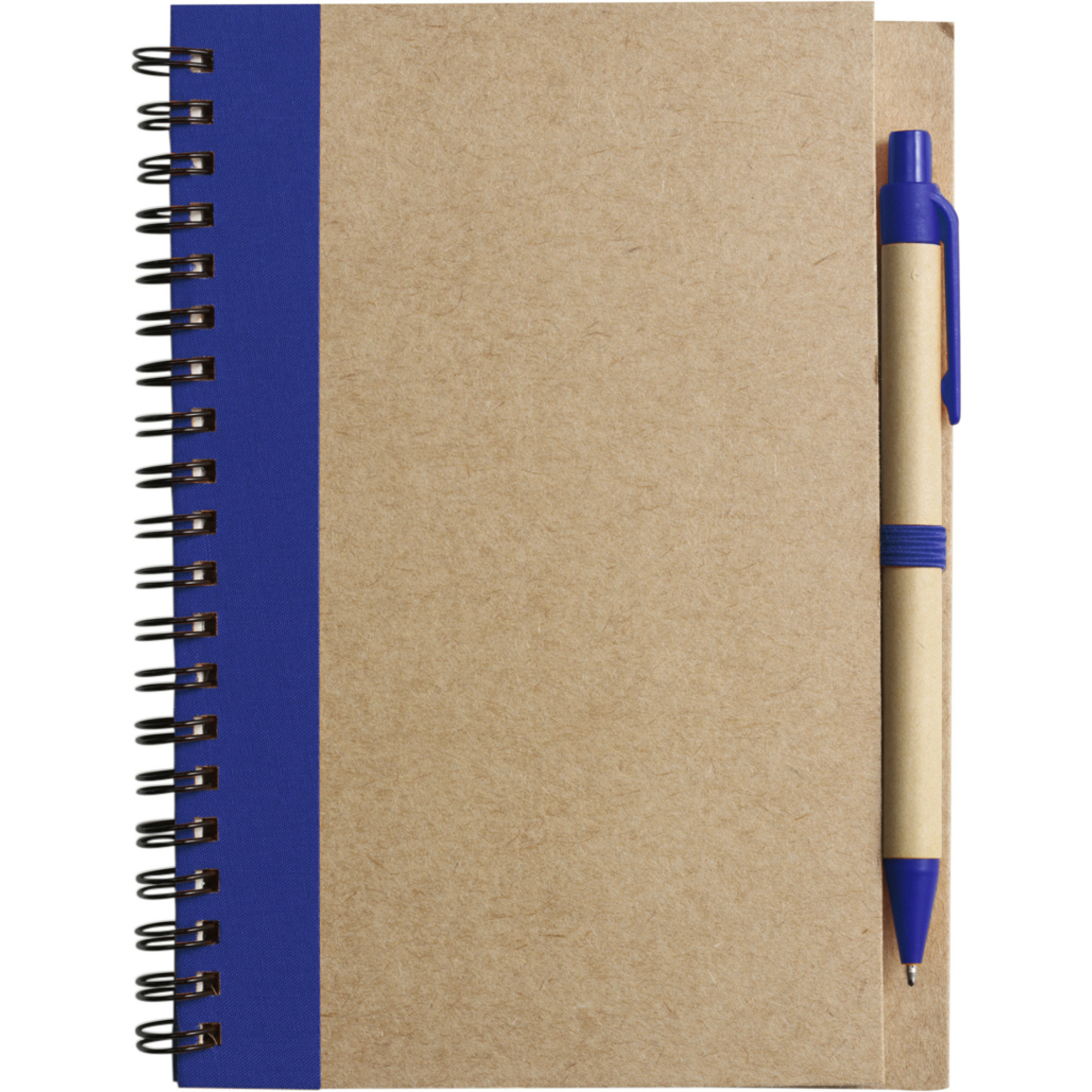 Notitie boekje-blok met balpen harde kaft beige-blauw 18 x 13 cm 60 bladzijden gelinieerd