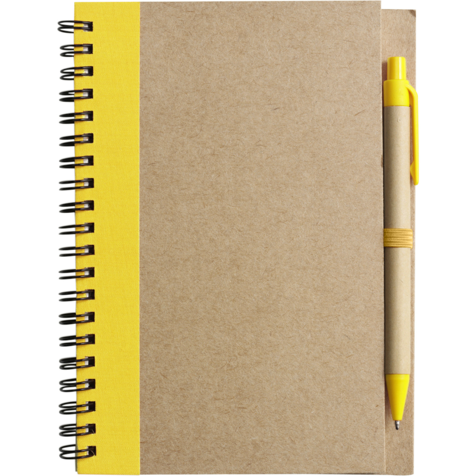 Notitie boekje-blok met balpen harde kaft beige-geel 18 x 13 cm 60 bladzijden gelinieerd