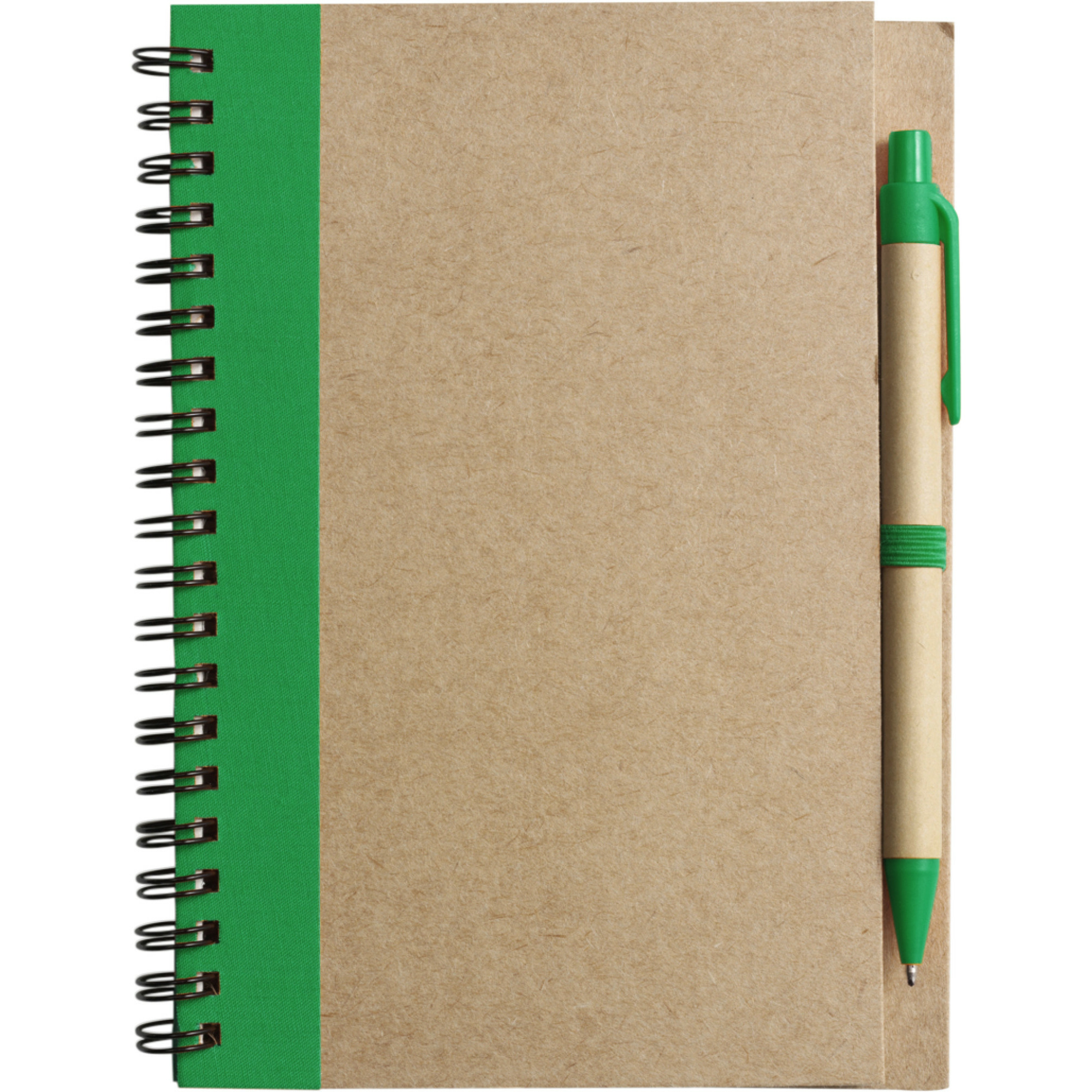 Notitie boekje-blok met balpen harde kaft beige-groen 18 x 13 cm 60 bladzijden gelinieerd