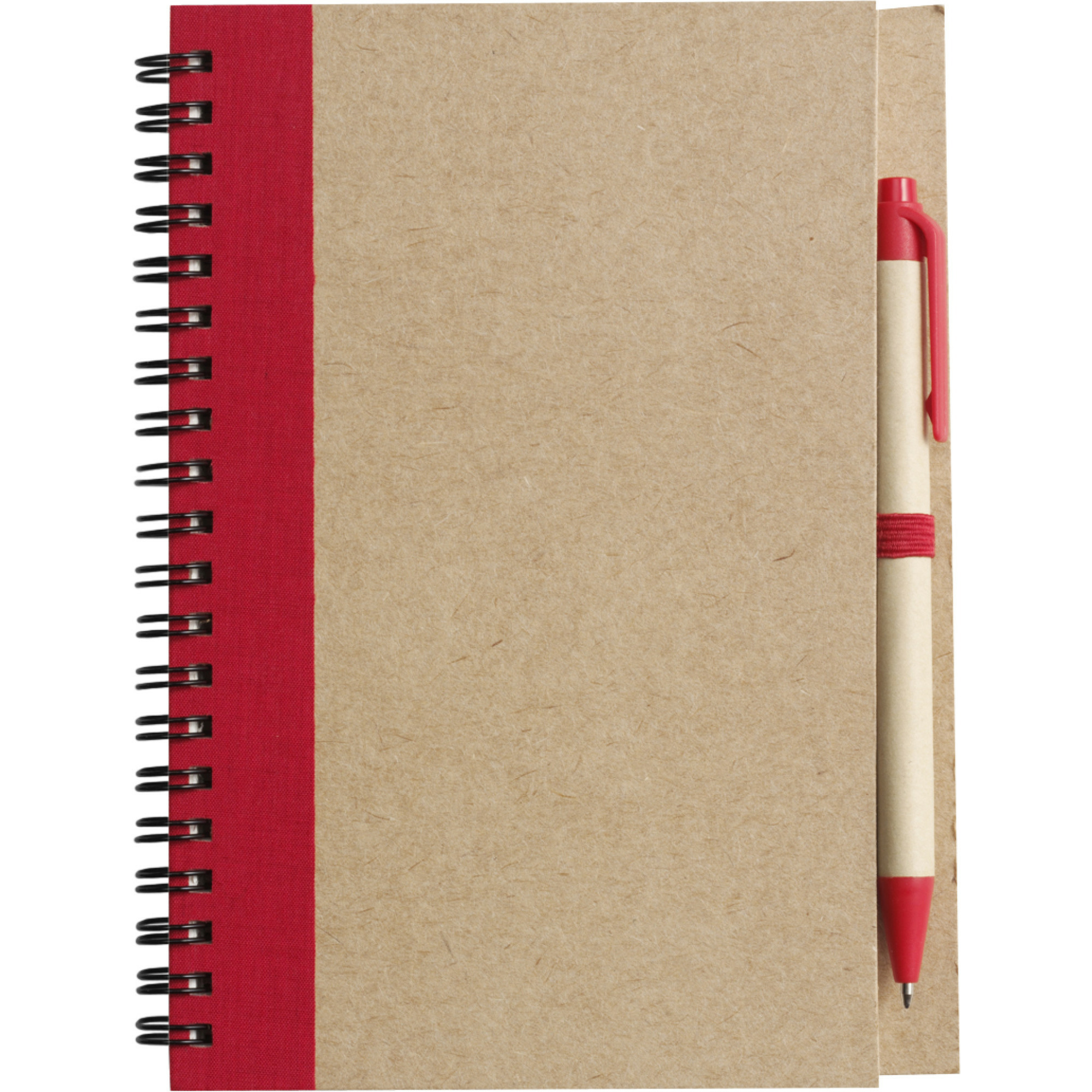 Notitie boekje-blok met balpen harde kaft beige-rood 18 x 13 cm 60 bladzijden gelinieerd