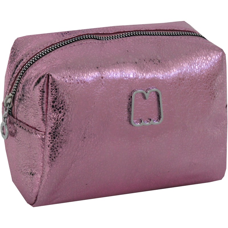 Nylon make-up opbergen tasje roze metallic 22 cm