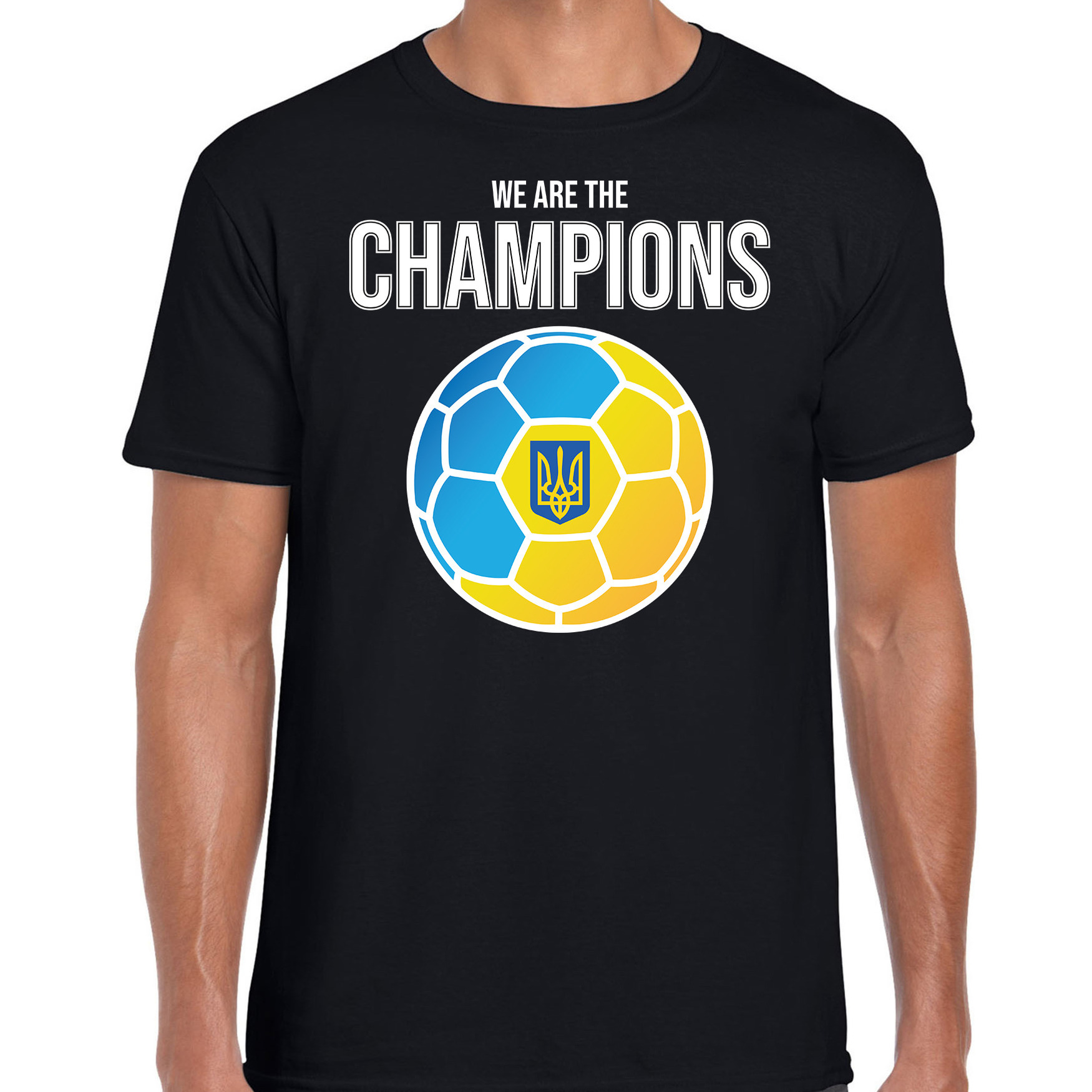 Oekraine EK- WK supporter t-shirt we are the champions met Oekrainse voetbal zwart heren