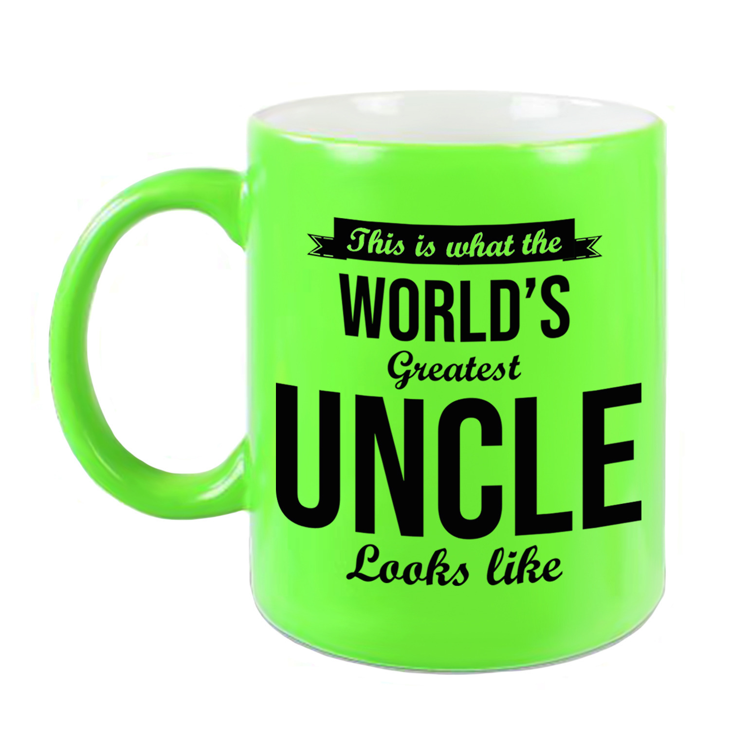 Oom cadeau mok-beker neon groen This is what the Worlds Greatest Uncle looks like