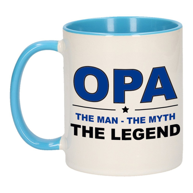 Opa the legend cadeau mok-beker wit en blauw 300 ml