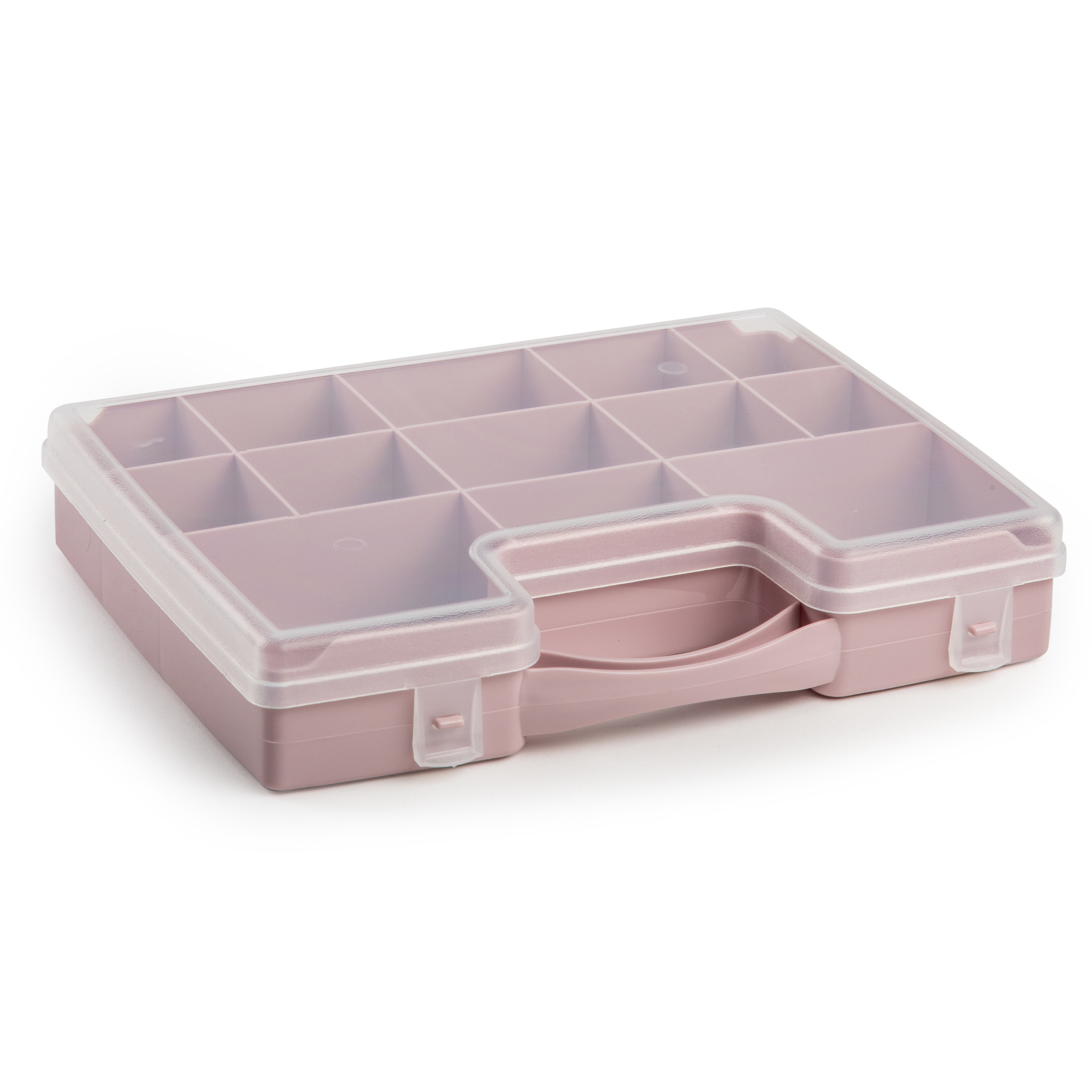 Opbergkoffertje-opbergdoos-sorteerbox 13-vaks kunststof oud roze 27 x 20 x 3 cm