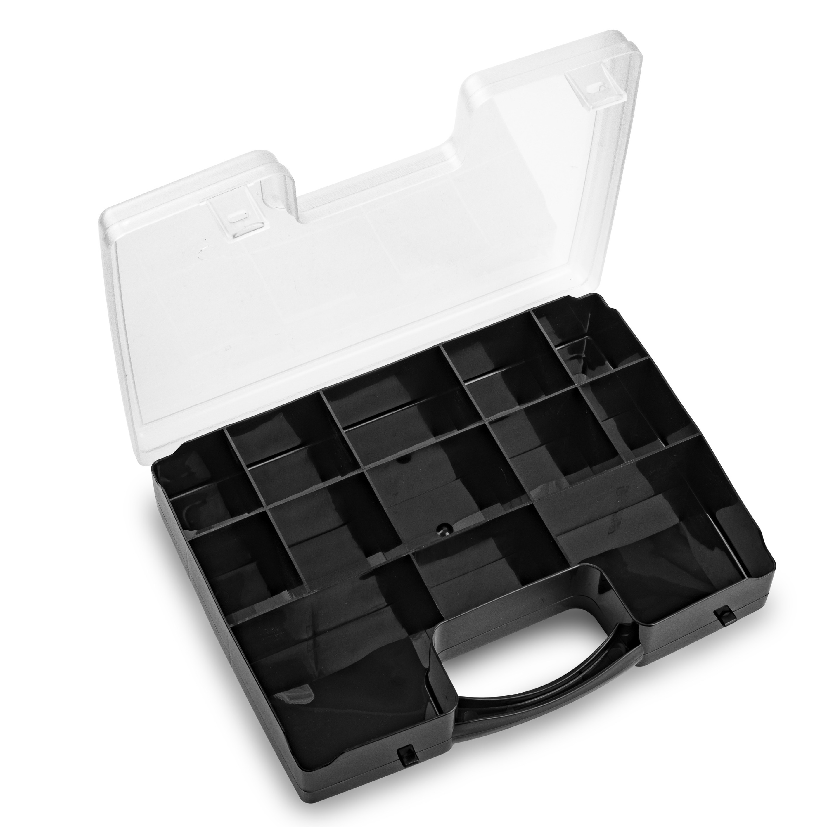 Opbergkoffertje-opbergdoos-sorteerbox 13-vaks kunststof zwart 27 x 20 x 3 cm
