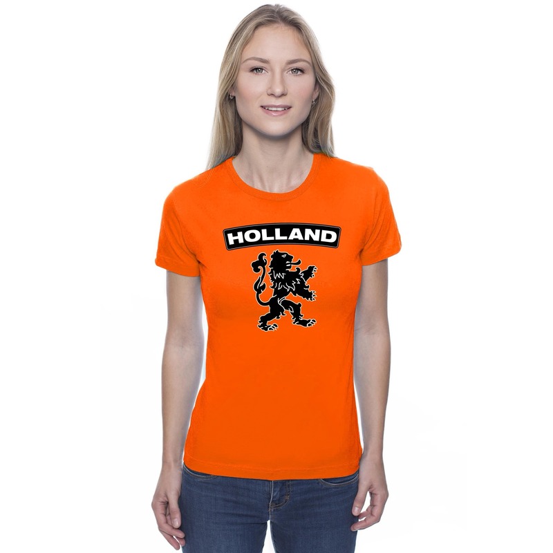 Oranje Holland shirt met zwarte leeuw dames