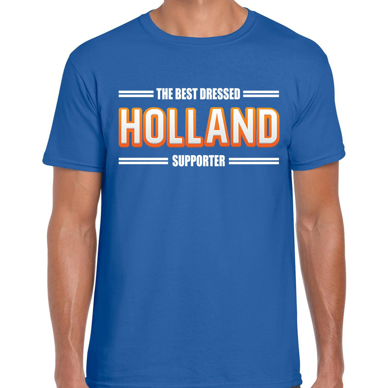 Oranje-Holland supporter t-shirt blauw voor heren