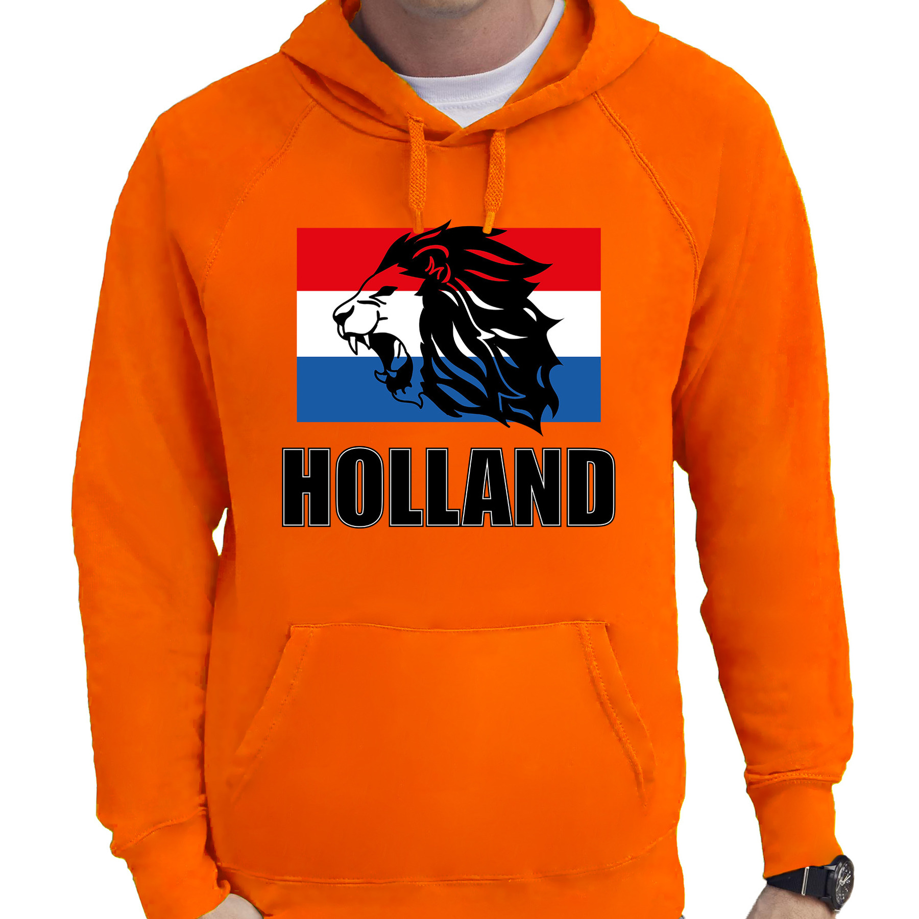 Oranje hoodie Holland-Nederland supporter met leeuw en vlag EK- WK voor heren