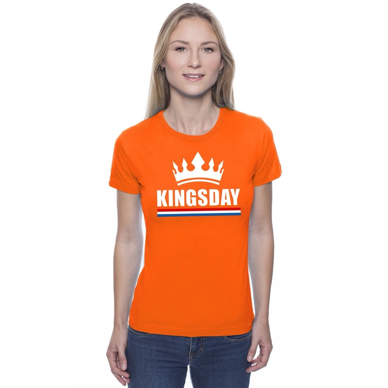 Oranje Kingsday met een kroon shirt dames