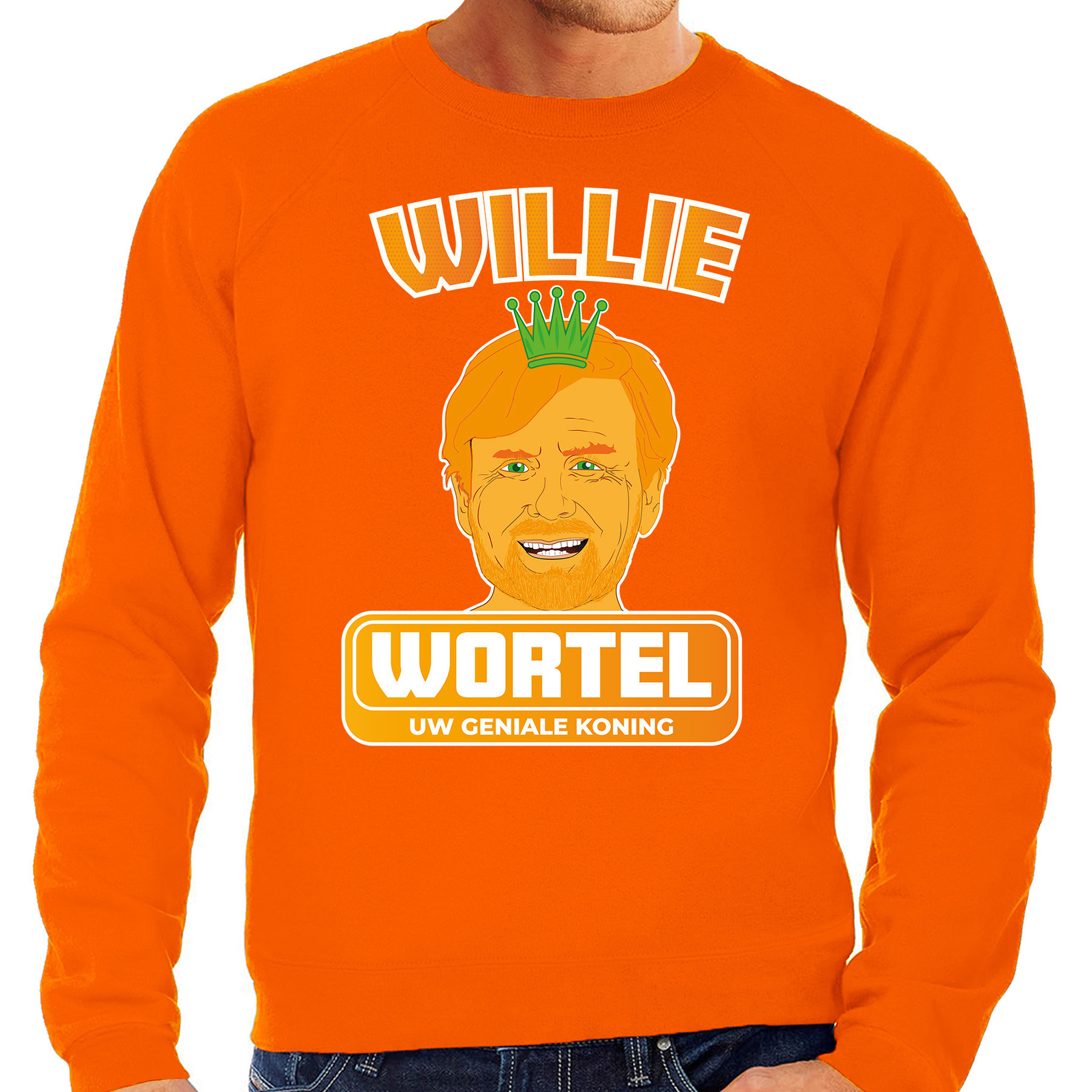 Oranje Koningsdag sweater willie wortel Willem heren