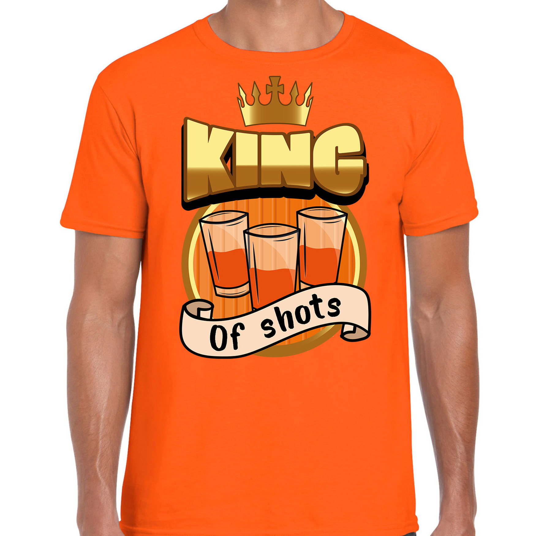 Oranje Koningsdag t-shirt king of shots voor heren