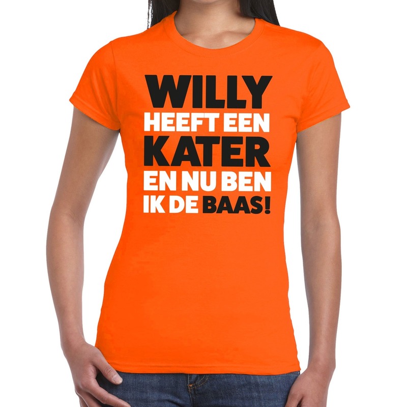 Oranje Koningsdag Willy heeft een kater t-shirt dames