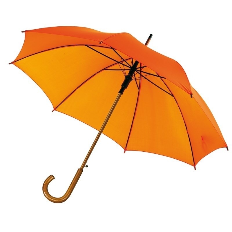 Oranje paraplu met gebogen houten handvat 103 cm