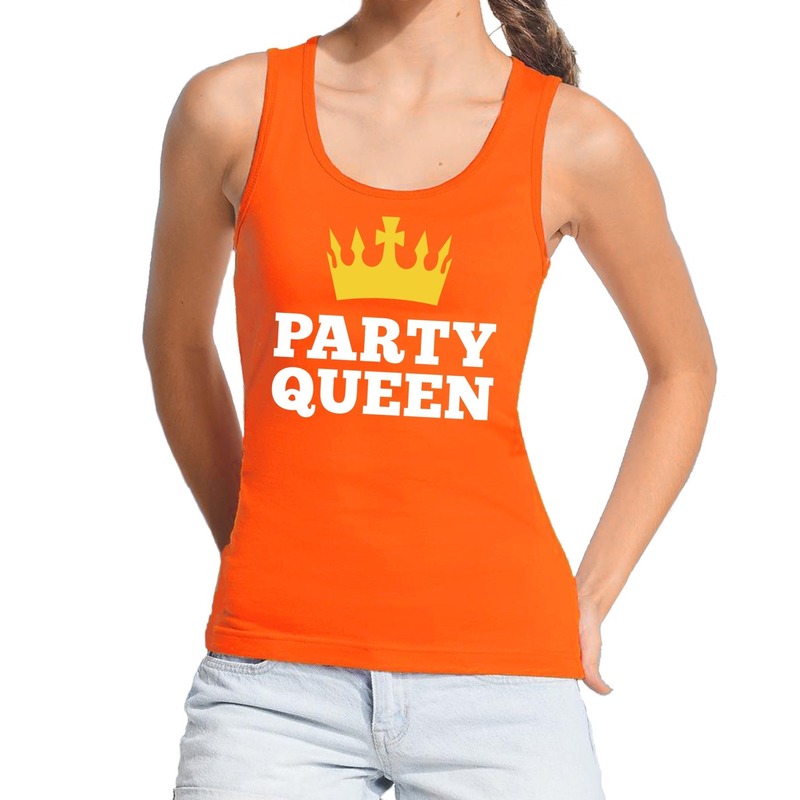 Oranje Party Queen tanktop-mouwloos shirt voor dames