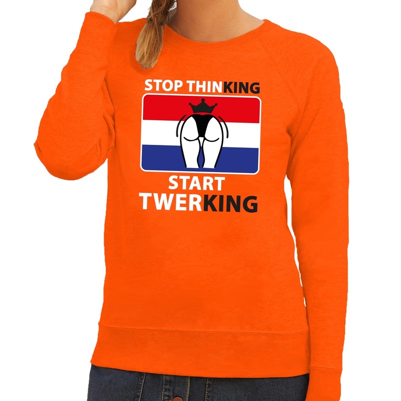 Oranje Stop thinking start twerking sweater dames