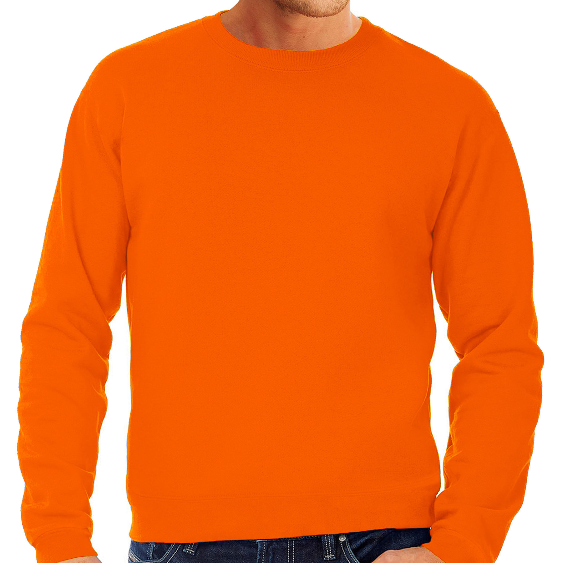 Oranje sweater-sweatshirt trui grote maat met ronde hals voor heren