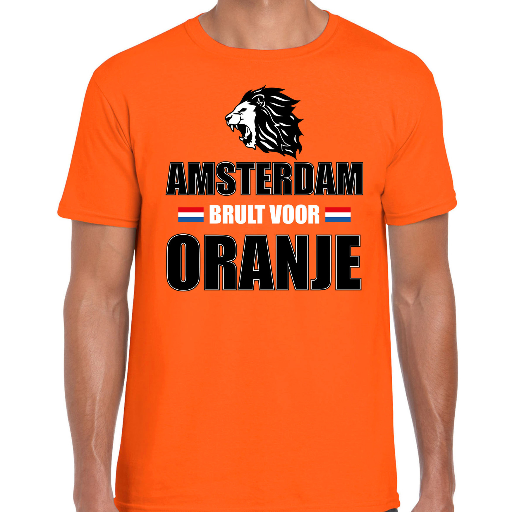 Oranje t-shirt Amsterdam brult voor oranje heren Holland-Nederland supporter shirt EK- WK