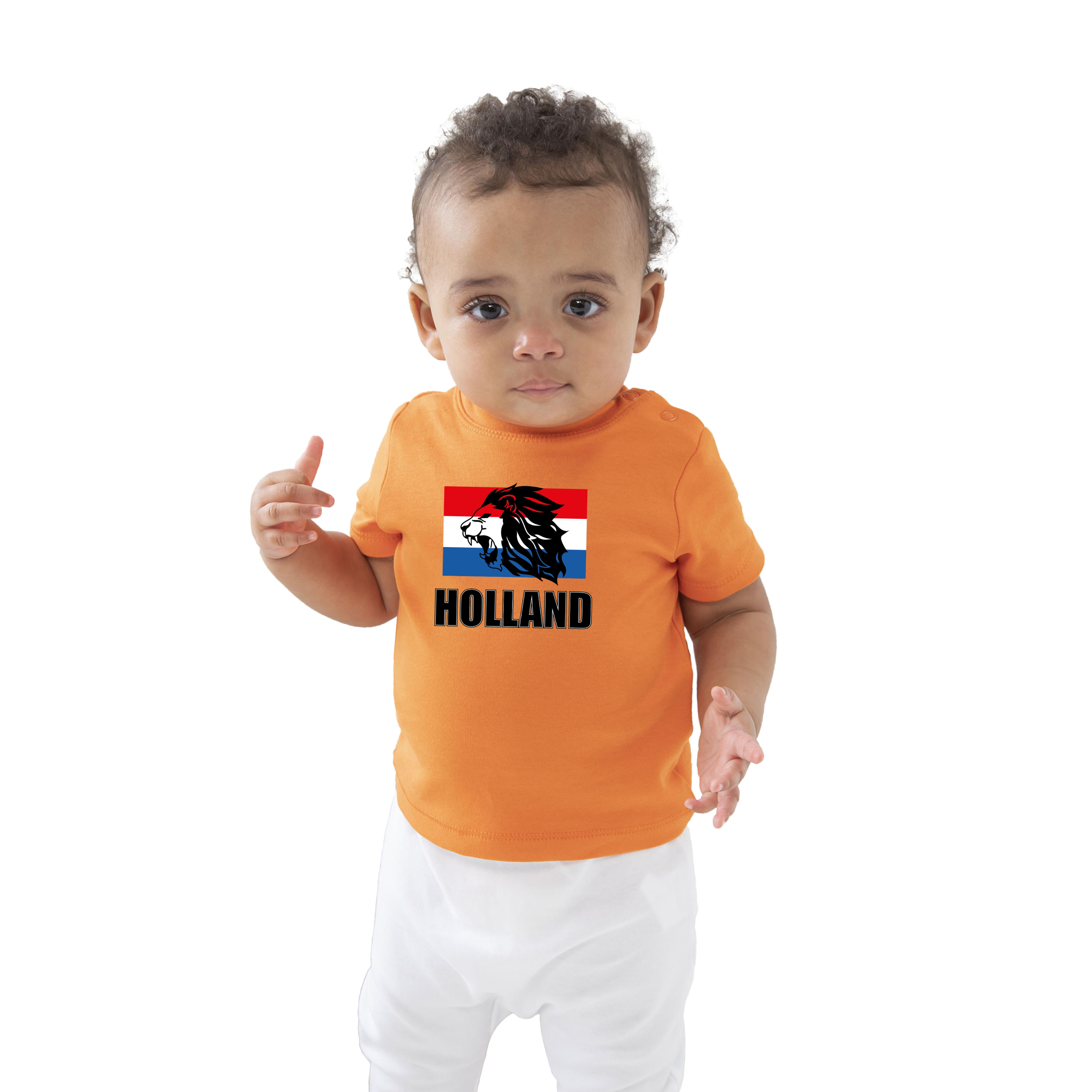 Oranje t-shirt Holland supporter met leeuw en vlag EK- WK voor baby-peuters