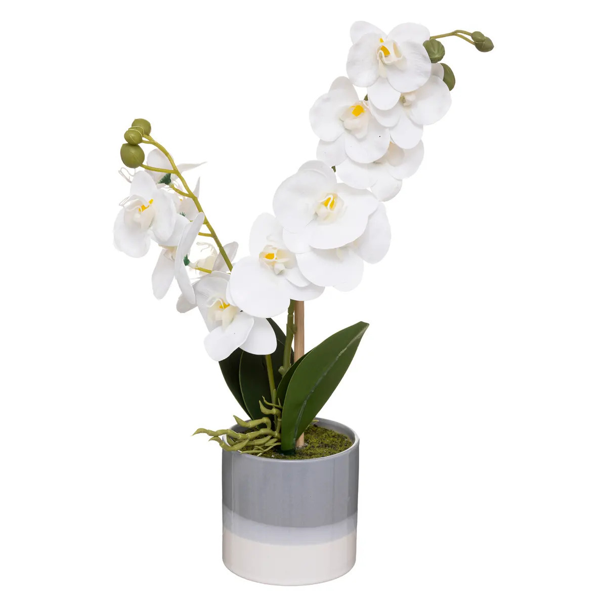 Orchidee bloemen kunstplant in sierlijke grijze bloempot witte bloemen H45 cm
