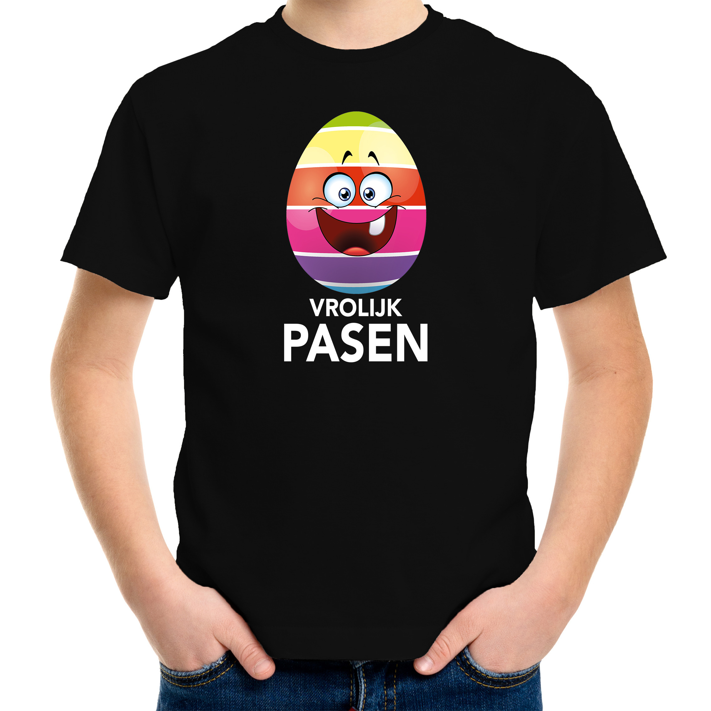 Paasei vrolijk Pasen t-shirt zwart voor kinderen Paas kleding-outfit