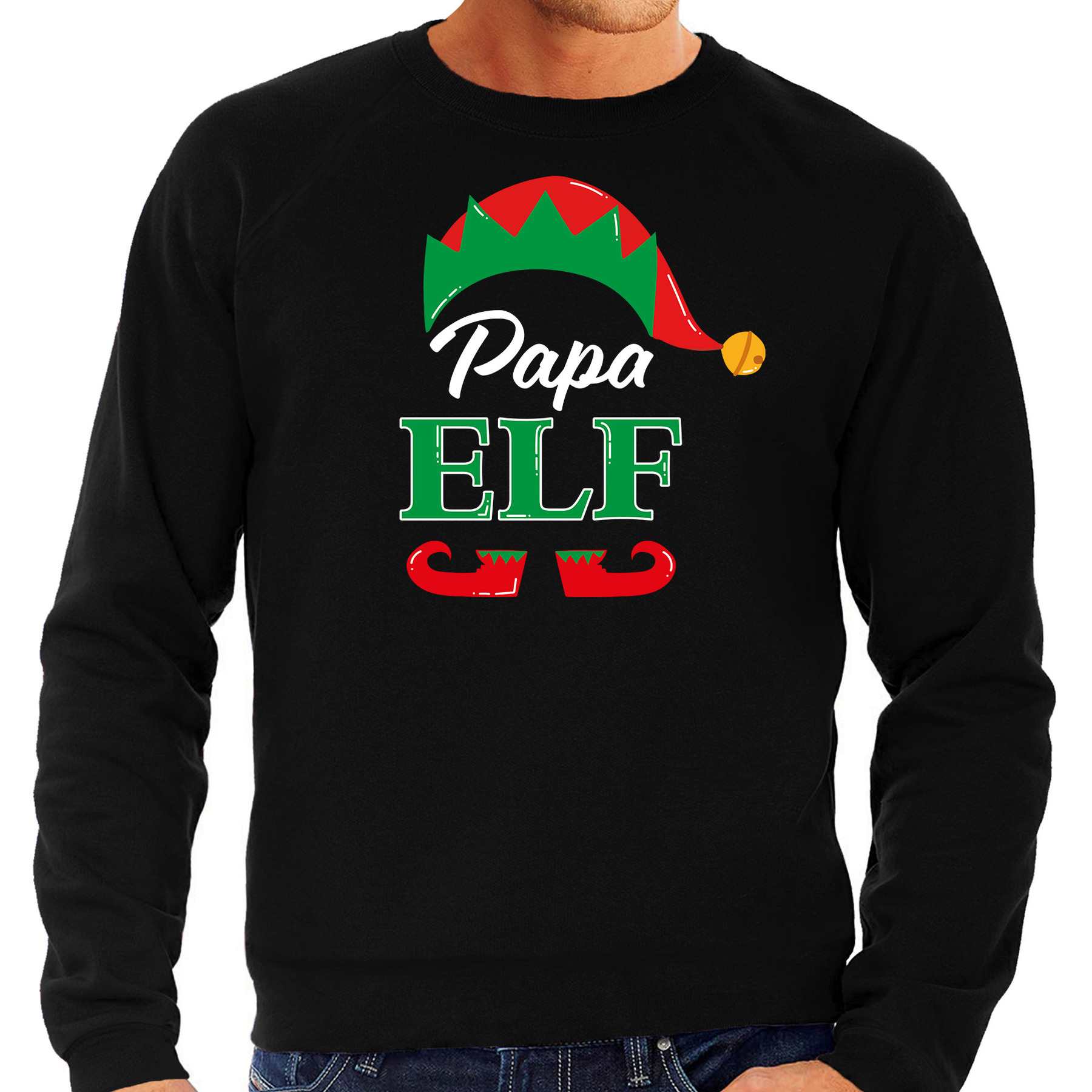 Papa elf foute Kerstsweater-Kersttrui zwart voor heren