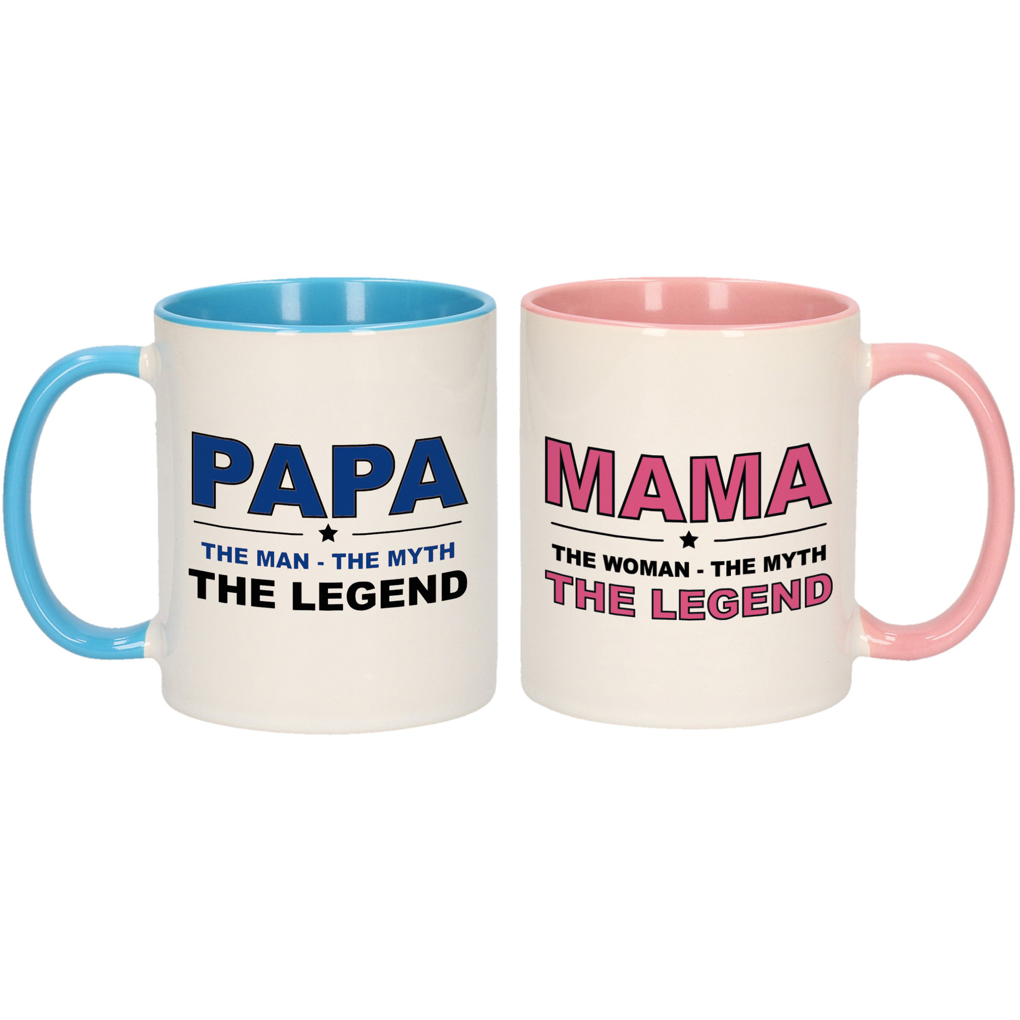Papa en mama the legend mok met gekleurde binnenkant Cadeau beker set voor Papa en Mama