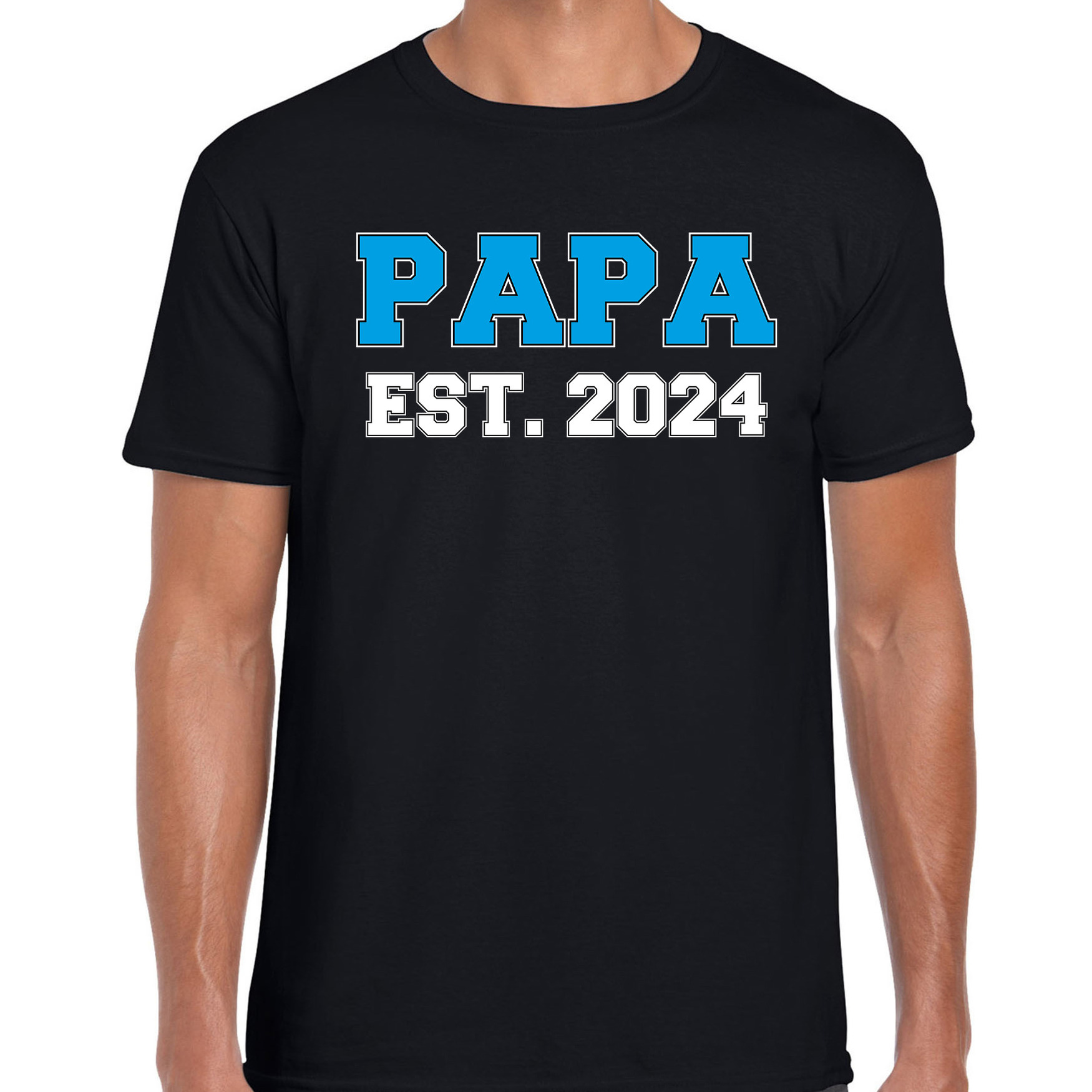 Papa est 2024 t-shirt zwart voor heren Aanstaande vader- papa cadeau