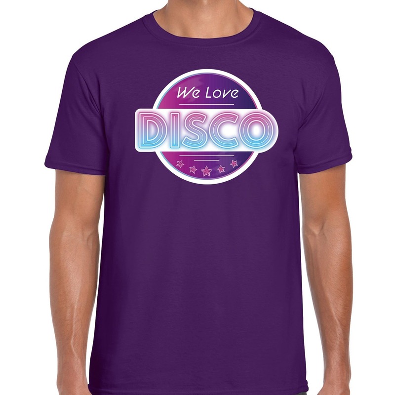 Party 70s-80s-90s feest shirt met disco thema paars voor heren